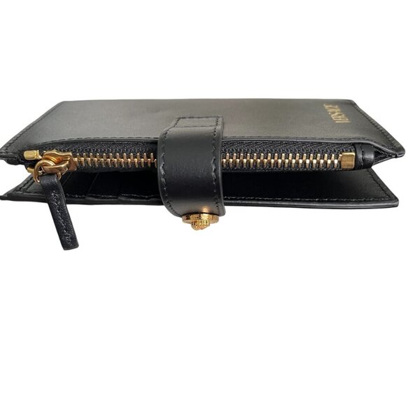 Versace 1002897 Medusa Gold Compact Black Leather Folding Wallet - Picture 11 of 15